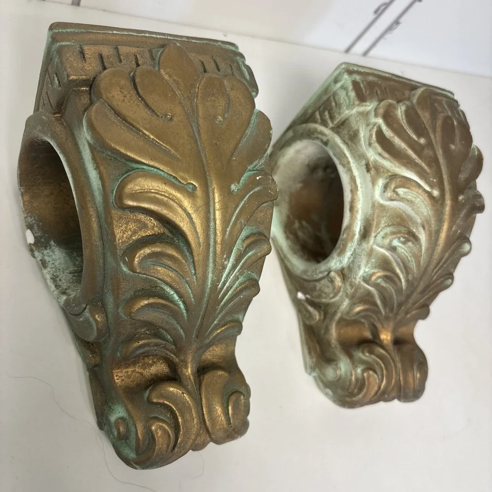 VTG Drapery Sconce Curtain Rod Holders Corbels Gold‎ Hollywood Regency Set of 2